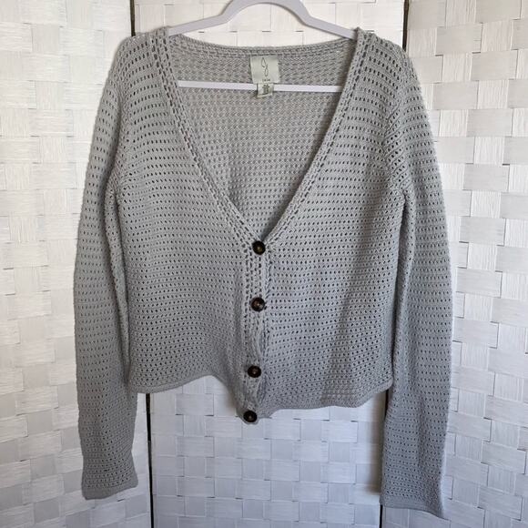 Joie Open Weave Crochet Knit Cardigan Sweater In Gray Women’s Size Medium - Picture 1 of 9